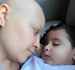 Young mother with breast cancer and her daughter